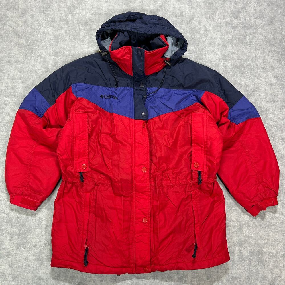 Vintage 1996 Columbia Sportswear Ski Jacket Red Navy Blue Colorblock Mens Large